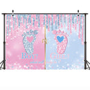 Little Feet Gender Reveal Backdrop for Boy or Girl Party Decoration Newborn Baby Shower Pink Blue Glitter Photo Background Props