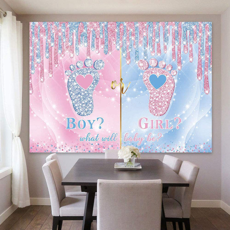 Little Feet Gender Reveal Backdrop for Boy or Girl Party Decoration Newborn Baby Shower Pink Blue Glitter Photo Background Props