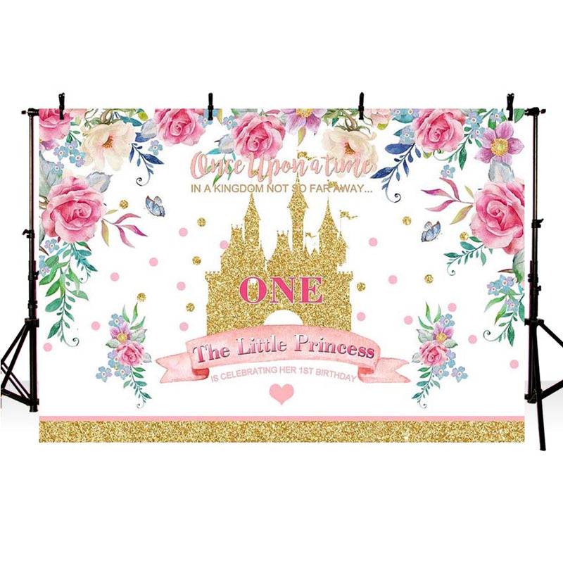 Little Princess 1st Birthday Photography Background Birthday Party Pink Flowers Castle Decor Photocall Backdrop Photo Studio