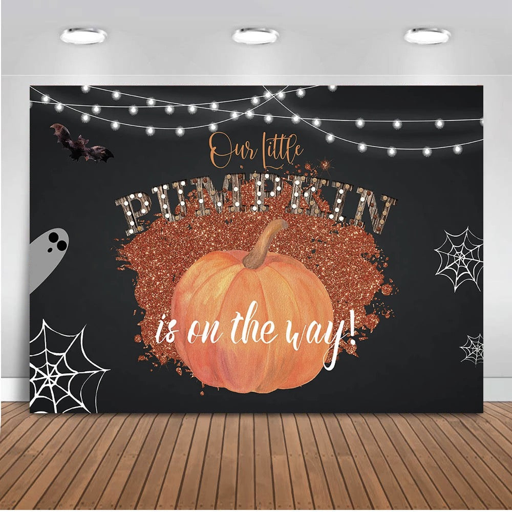Halloween Party Banner Little Pumpkin Theme Newborn Baby Shower Backdrop for Photography Bat Spider Children Black Background for Photo Studio
