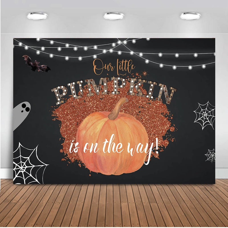 Bannière de fête d'Halloween sur le thème de la petite citrouille, toile de fond pour fête prénatale pour nouveau-né, photographie, chauve-souris, araignée, enfants, fond noir pour studio photo