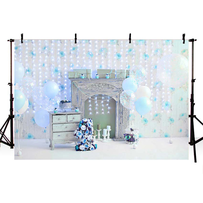 Baby Birthday Photography Backdrops Balloon Boy Blue Cake First Birthday Decor Custom Photo Background for Pictures
