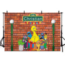 Custom Name Sesame Street Brick Wall Photography Backdrop Boy Girl Baby Shower Birthday Party Banner Supplies Cake Table Background Decoration Photo booth Props