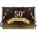 Women Gold Glitter Black Photography Backdrops 50th Happy Birthday Party Mens Backdrop Photo Studio