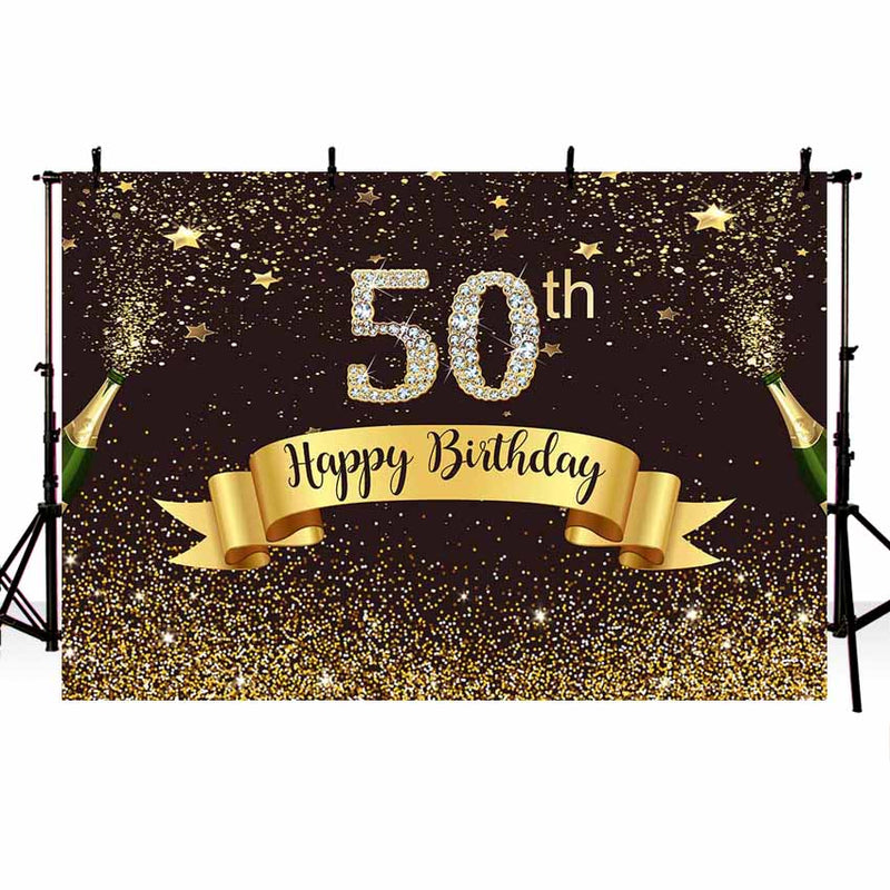 Women Gold Glitter Black Photography Backdrops 50th Happy Birthday Party Mens Backdrop Photo Studio