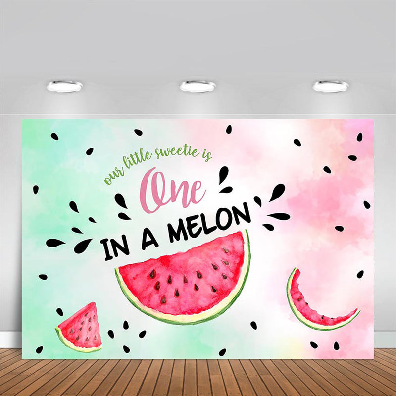 Watermelon Themed One in a Cocomelon Backdrop Kids Happy 1st Birthday Party Banner Watercolor Summer Fruit Photography Background for Girls Picture