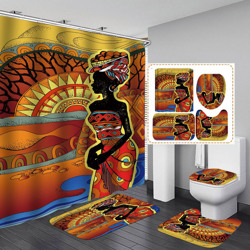 Vintage African Woman Shower curtain Set Bathroom Curtains Bath Carpet Anti-slip Mats Doormats Soft Toilet Rugs Home Decoration