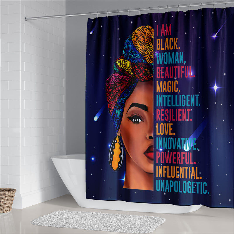 Black Women Afro Girls Print Shower Curtain Set Polyester Bathroom Curtain Hooks Modern Bath Mat Toilet Lid Cover WC Accessories 4 Piece Set