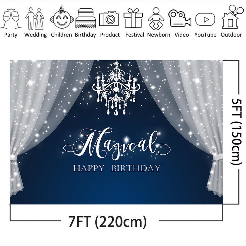 Customize Magical Happy Birthday Backdrop for Photography Glitter Curtain Background for Photo Studio Newborn Baby Shower Cake Table Favor
