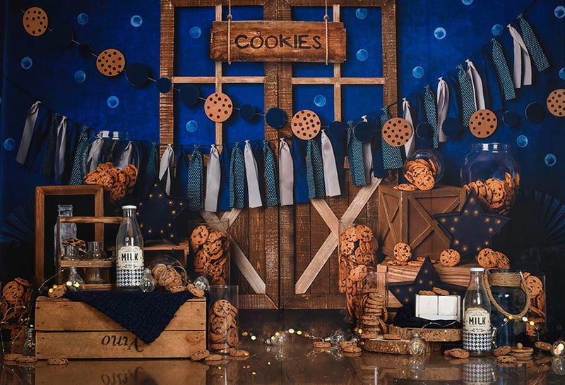 Cookies-Milk-Photography-Background-Wooden-Door-Blue-Backdrops-Children-Birthday-Party-Photocall-Photo-Studio