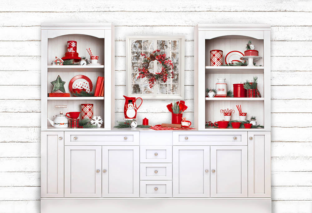 Merry Christmas Photography Background Christmas kitchen Wood Cupboard Child Cook Backdrop Decor Photo Studio Backdrop
