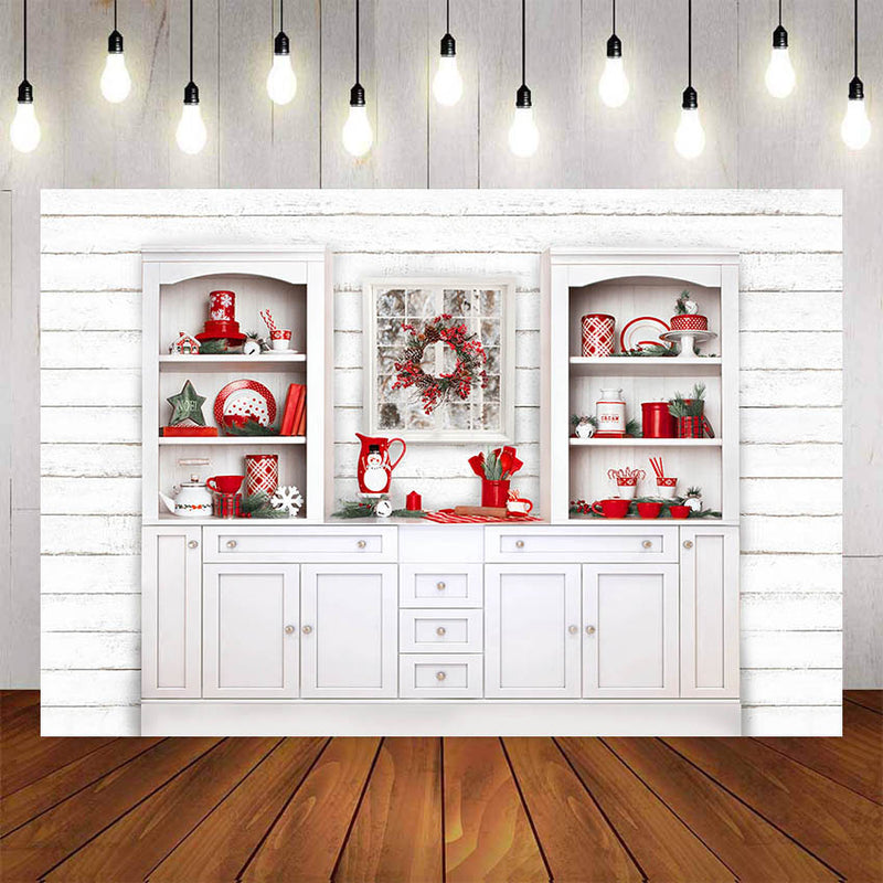 Merry Christmas Photography Background Christmas kitchen Wood Cupboard Child Cook Backdrop Decor Photo Studio Backdrop