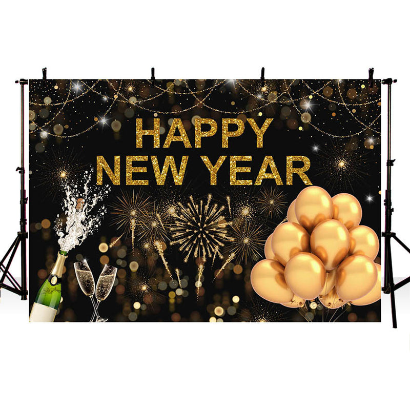 Photography Background Fireworks Balloons Happy New Year Holiday Party Champagne Decorations Backdrop Photo Studio Prop