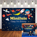 Fondo de fotografía espacial con nombre personalizado, cohete, planeta estrellado, fiesta de cumpleaños, niño, fondo personalizado, accesorios de estudio fotográfico