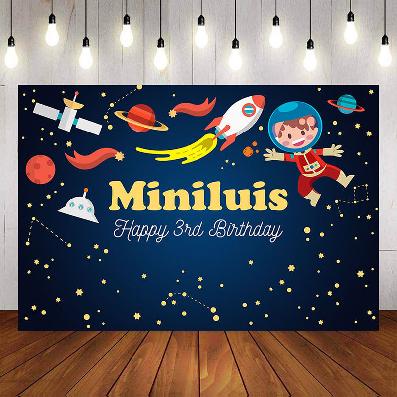 Fondo de fotografía espacial con nombre personalizado, cohete, planeta estrellado, fiesta de cumpleaños, niño, fondo personalizado, accesorios de estudio fotográfico