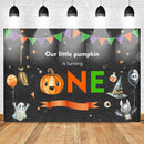 Baby One Birthday Photographic Backdrops Pumpkin Halloween Style Background Bat Ghost Black Balloons Backdrop for Photo