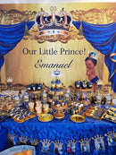 Baby Shower Photography Backdrop Crowned Royal Prince Vinyl Background Gold and Blue Curtain Newborn Birthday Party