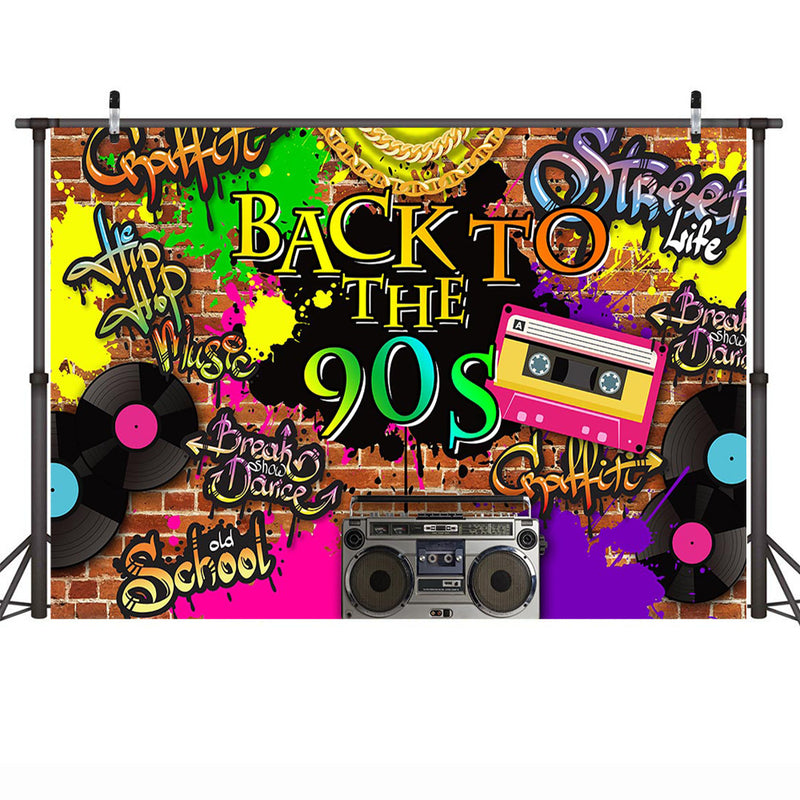 Back-to-90s-Themed-Party-Backdrop-Graffiti-Hip-Hop-Music-Party-Photo-Background-Old-School