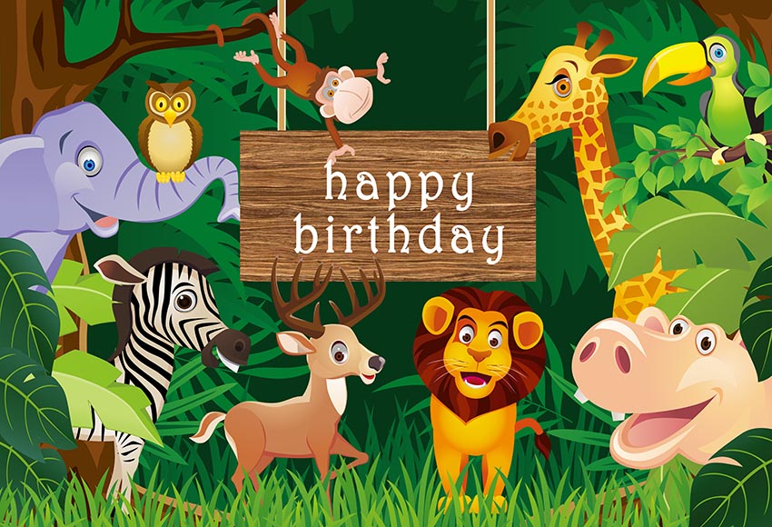 Background Photography Jungle Safari Party animals cartoon leaves forest photo backdrop Birthday Party photocall Studio