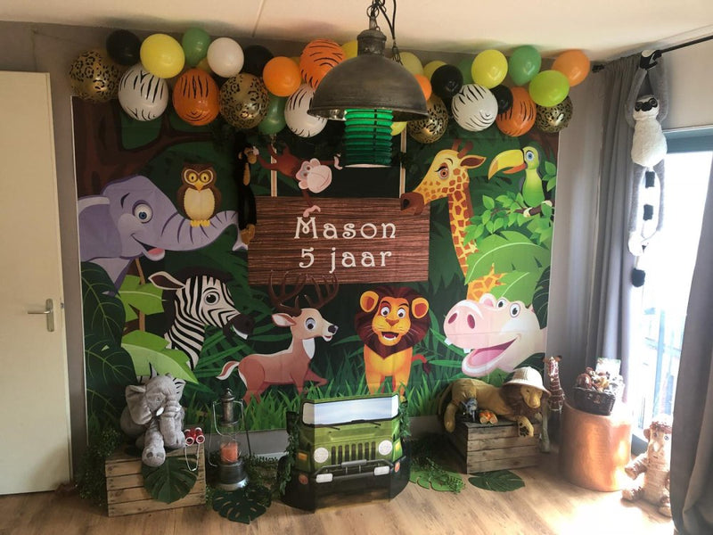 Background Photography Jungle Safari Party animals cartoon leaves forest photo backdrop Birthday Party photocall Studio