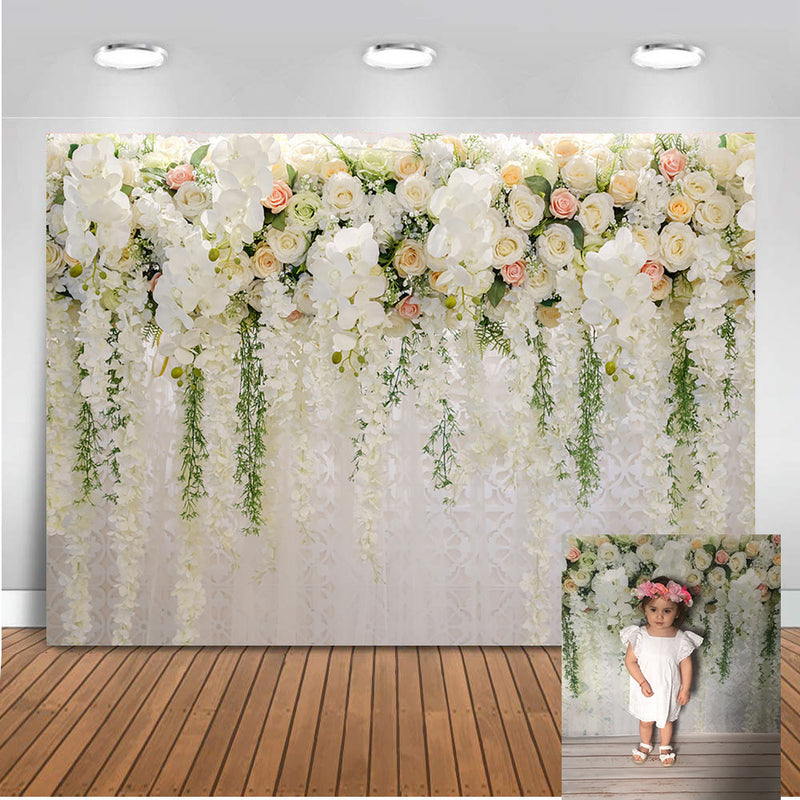 Bridal Shower backdrops Large Wedding Floral Wall Backdrop White and Green Flowers Photo Baby Shower Backdrop