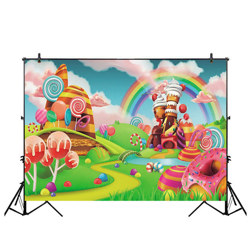 Candy Bar Photography Backdrops Rainbow Theme Party Decorations Photo Background Cartoon Props for Children Birthday Custom