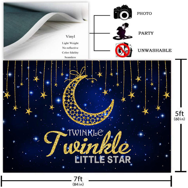 Twinkle Twinkle Little Star Photography Background Navy Blue Starry Moon Baby Shower Vinyl Photo Backdrop Kids Party Banner Cake Table Decor Supplies