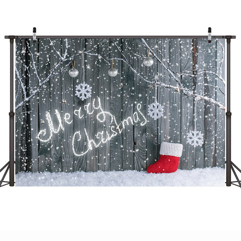 Winter Snow Wooden Photography Backdrops Merry Christmas Background Backdrops Snowflake Props Grey Wood Vinyl photo Backdrop Kid