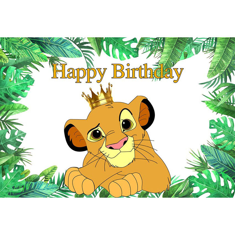 Green Leaves Cartoon Lion King Backdrop Boys Happy 1st Birthday Party Backgrounds for Photo Studio Customized