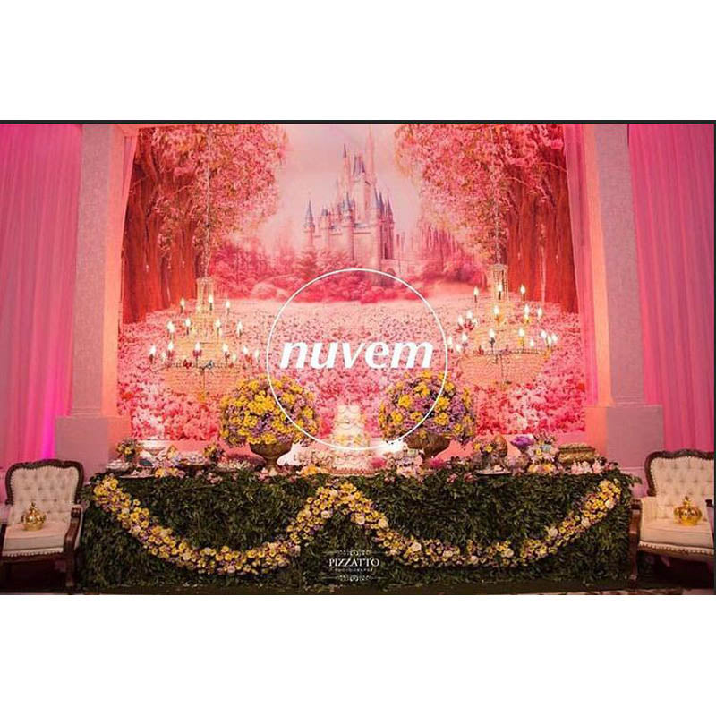 Photography Background Floral Pink Backdrop for Photo Studio Princess baby shower Fantasy Castle Rainbow photocall party
