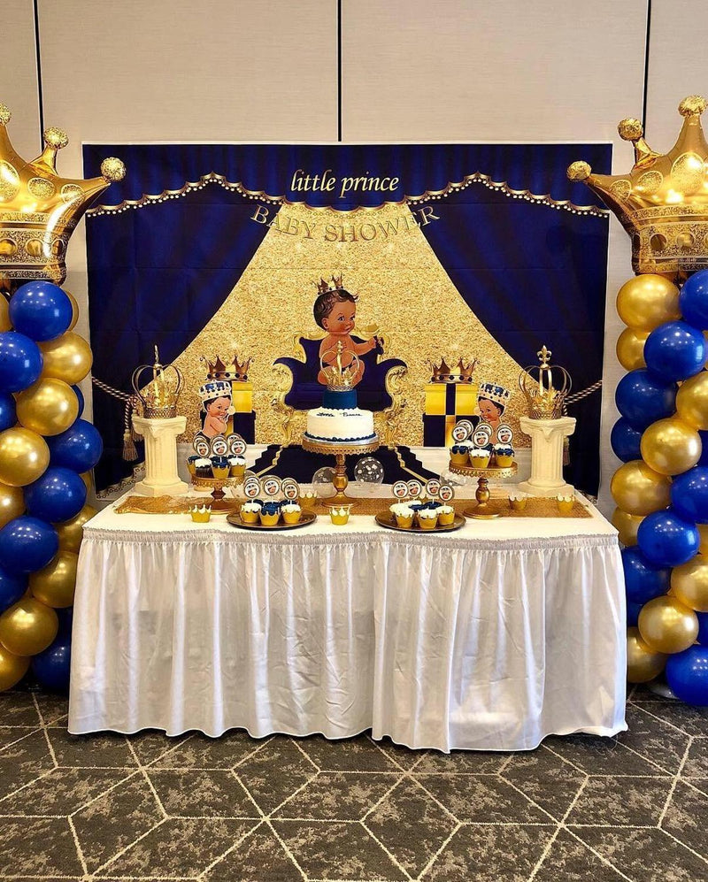 Royal Prince Baby Shower Backdrop Black Boy Gold Crown Photography Background Little Prince Royal Blue Backdrops Party Events