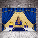 Fondo para fiesta de bienvenida de bebé del Príncipe Real, fondo de fotografía con corona dorada y niño negro, fondo azul real para eventos de fiesta