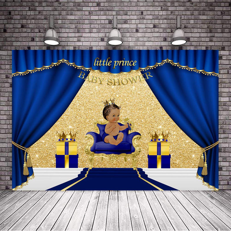 Royal Prince Baby Shower Backdrop Black Boy Gold Crown Photography Background Little Prince Royal Blue Backdrops Party Events