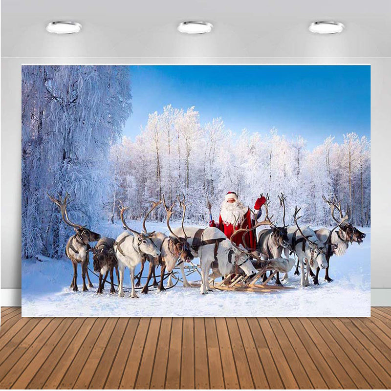 Fondos de fotografía de nieve de invierno fondo de Papá Noel de Navidad accesorios de paisaje de bosque nevado de alce telón de fondo de fotografía de vinilo para niños
