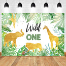 Wild One Birthday Backdrop Jungle Animals Party Photo Background Gold Safari Tropical Leaves Backdrops for Boy Birthday