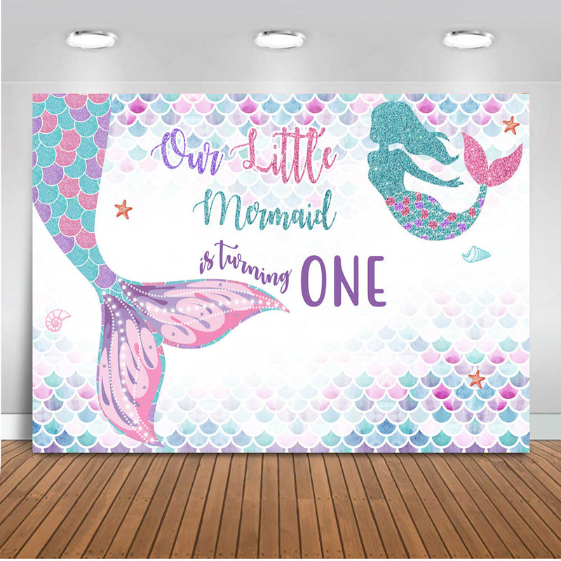 Mermaid Backdrop for Photography Happy Birthday Customize Background for Photo Booth Studio Party Decoration Poster Banner Prop