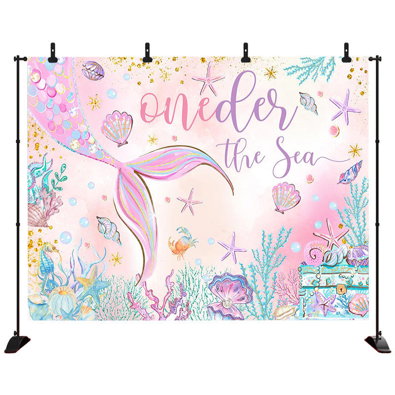 Mermaid Photography Backdrop Underwater World 1st Birthday Party Decoration Girl Baby Shower Studio Photo Background Banner