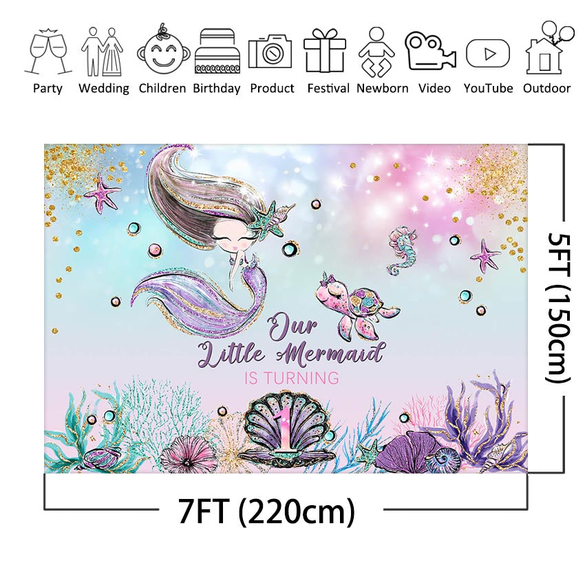Décoration d'arrière-plan en forme de sirène sous la mer pour fille, bannière de fête, arrière-plan de stand Photo, fournitures de Studio Photo