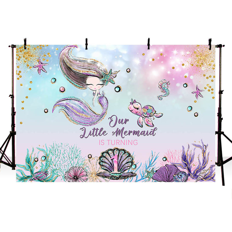 Fondo de decoración de cumpleaños de sirena bajo el mar para niña, cartel de fiesta de sirena, fondo para fotomatón, suministros para estudio fotográfico