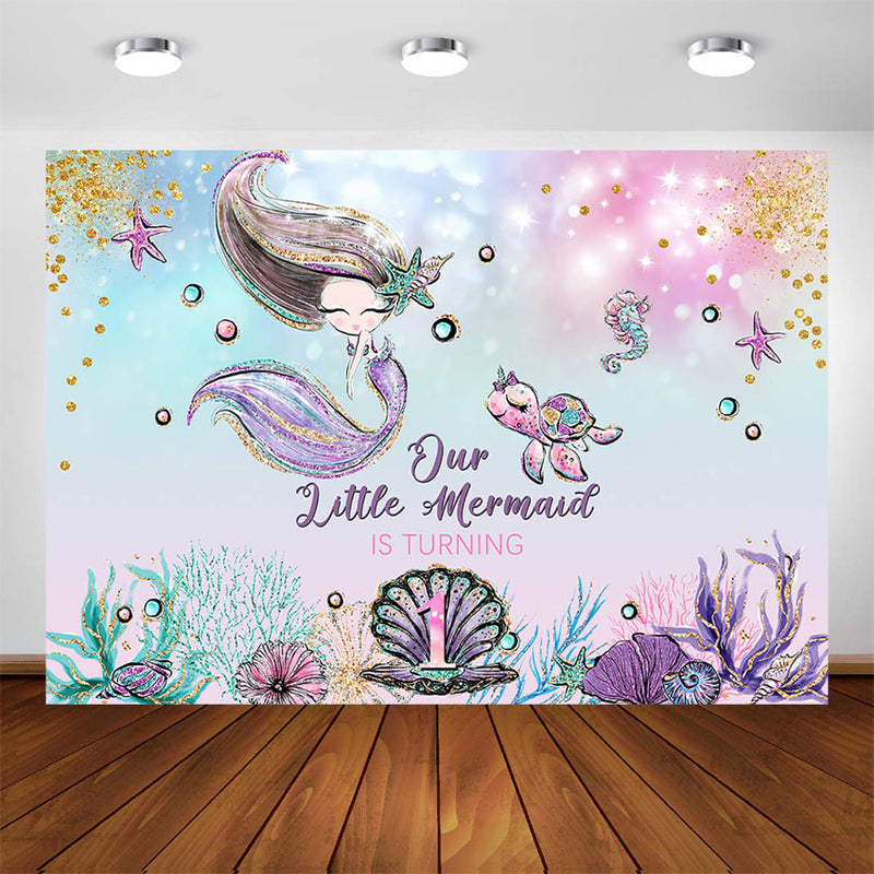 Mermaid Under The Sea Girl Birthday Backdrop Decoration Mermaid Party Banner Photo Booth Background Photo Studio Supplies