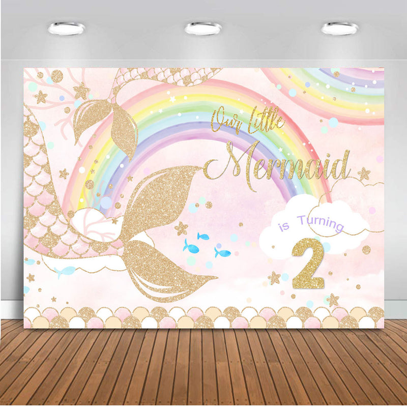 Mermaid backdrop for photography Rainbow Background for photo studio White Cloud Backdrops Newborn Birthday Theme Party Decor