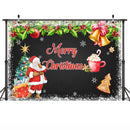 Merry Christmas Backdrop for Photography Santa Claus Gift Red X-mas Christmas Tree Photo Background Green Leaves Bell Photobooth