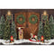 Merry Christmas Photography Background Snow Christmas Trees Winter Portrait Photo Backdrop Socks Vintage Wooden Door Wreath