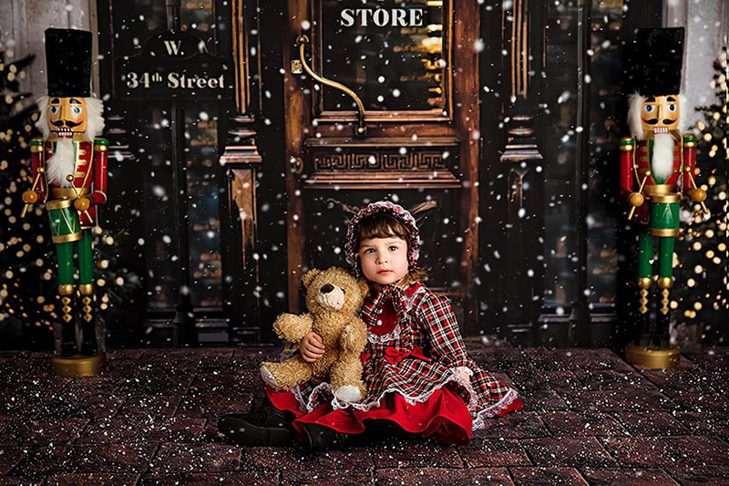 Fondo de fotografía de Feliz Navidad invierno nieve árbol de Navidad tienda de juguetes calle para niños telón de fondo estudio fotográfico 