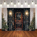 Joyeux noël photographie arrière-plan hiver neige arbre de noël magasin de jouets rue pour enfants toile de fond Photo Studio 