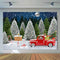 Merry Christmas Winter Pine Tree Forest Backdrop for Photography Red Truck Santa Claus Full Moon Night Background for Photo Prop