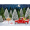Joyeux Noël hiver pin forêt toile de fond pour la photographie camion rouge père noël pleine lune nuit fond pour accessoire Photo