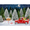 Merry Christmas Winter Pine Tree Forest Backdrop for Photography Red Truck Santa Claus Full Moon Night Background for Photo Prop