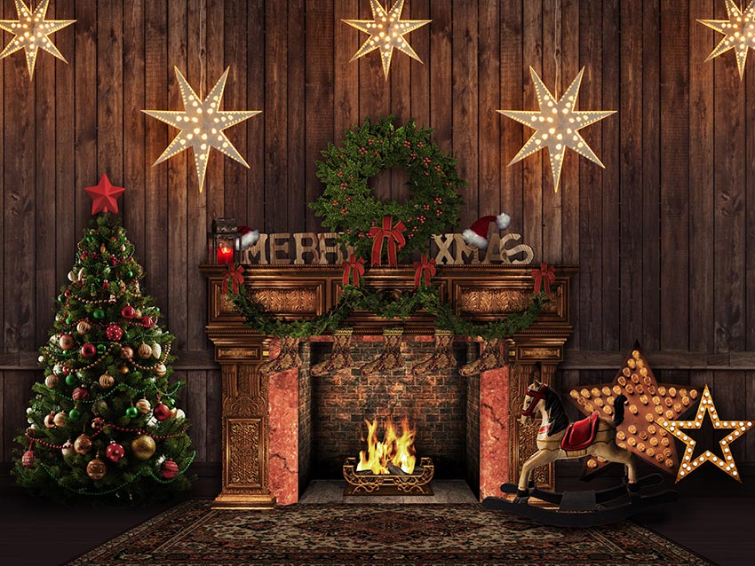 Toile de fond de noël planche de bois arbre d'hiver branche de neige bonhomme de neige renne photographie fond pour Studio Photo décors Photo 