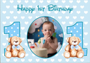 Personalized Boy Happy 1st Birthday Blue Backdrop Baby Shower Photography Background Poster Dessert Table Decorations Props